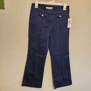 Michael Kors Navy Blue Gold Button Cropped Career Pants Size 2 NWT